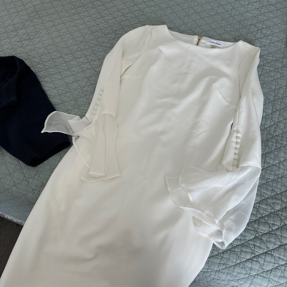 Chic White Dress with Sheer Sleeves